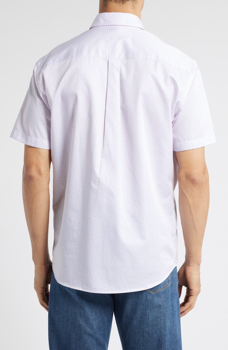 Peter Millar Hudson Microprint Short Sleeve Cotton Button-Up Shirt, Alternate, color, Palmer Pink