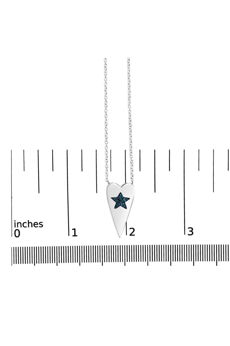 .925 Sterling Silver Blue Diamond Heart with Star Pendant Necklace, Alternate, color, Silver