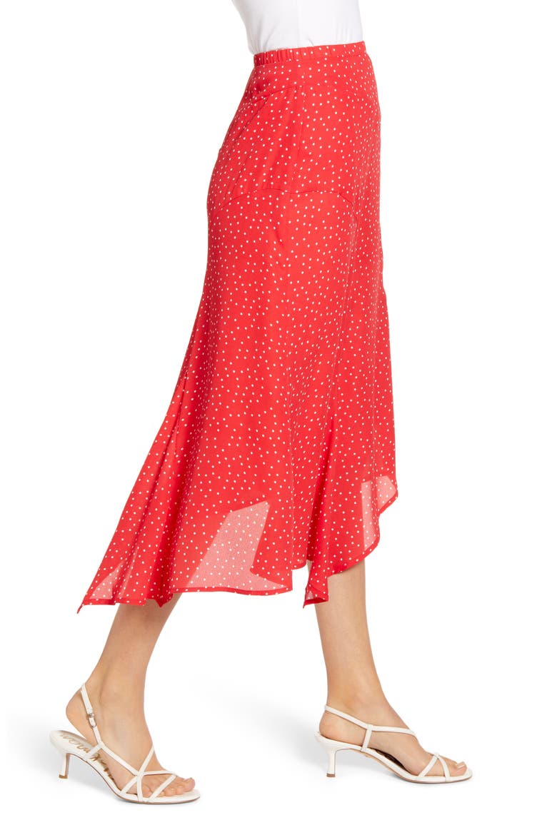 Gibson x International Women's Day Fancy Ashley Asymmetrical Flowy Midi Skirt, Alternate, color, CORAL MINI DOT
