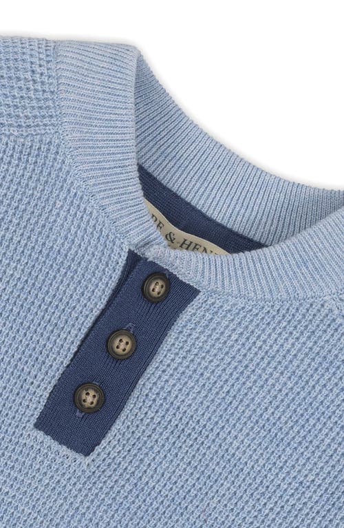 Hope & Henry Kids' Organic Long Sleeve Henley Pullover Sweater With Elbow Patches In Blue