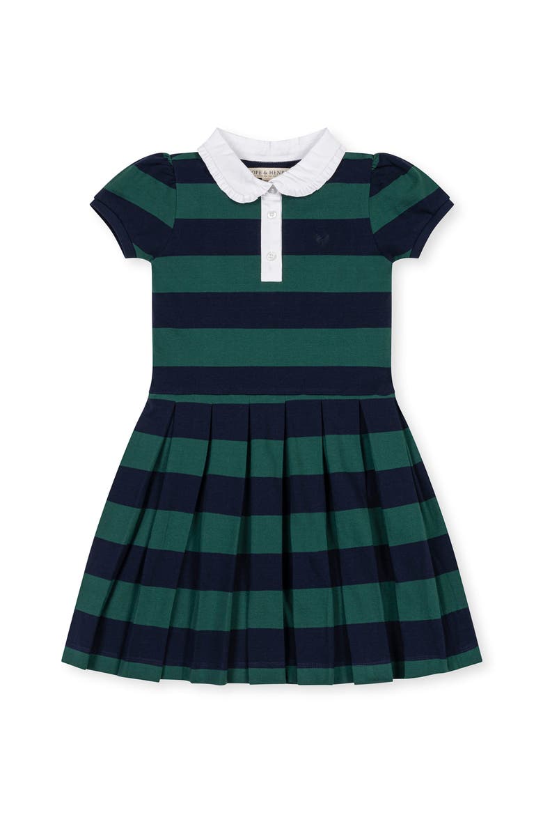 Kids' Organic Puff Sleeve Pique Polo Dress, Main, color, Navy and Green Rugby