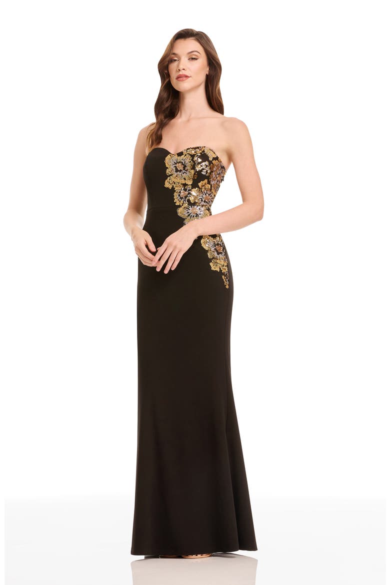 Tiana Placed Beaded Floral Strapless Mermaid Gown, Alternate, color, GOLD MULTI