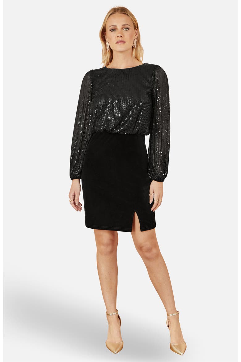 Sequin And Velvet Mini Dress, Main, color, Black