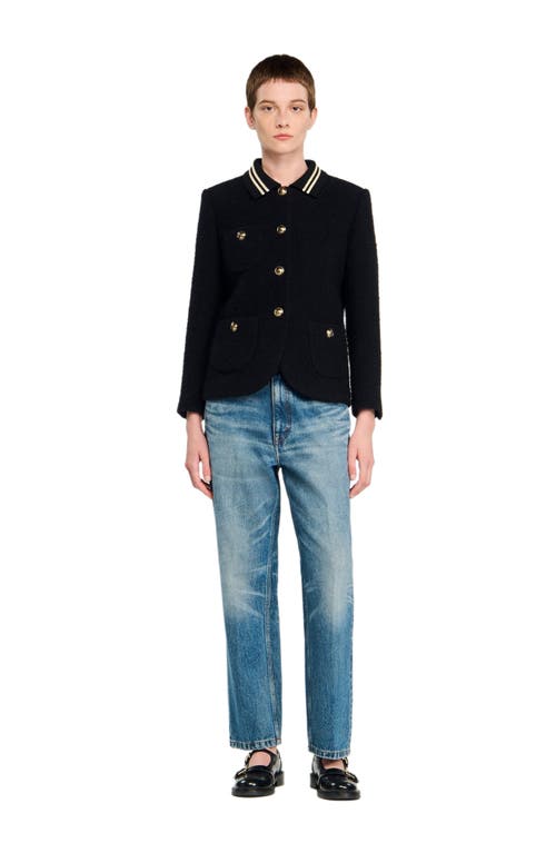 Sandro Womens Black Stripe-collar Tweed Jacket In Black