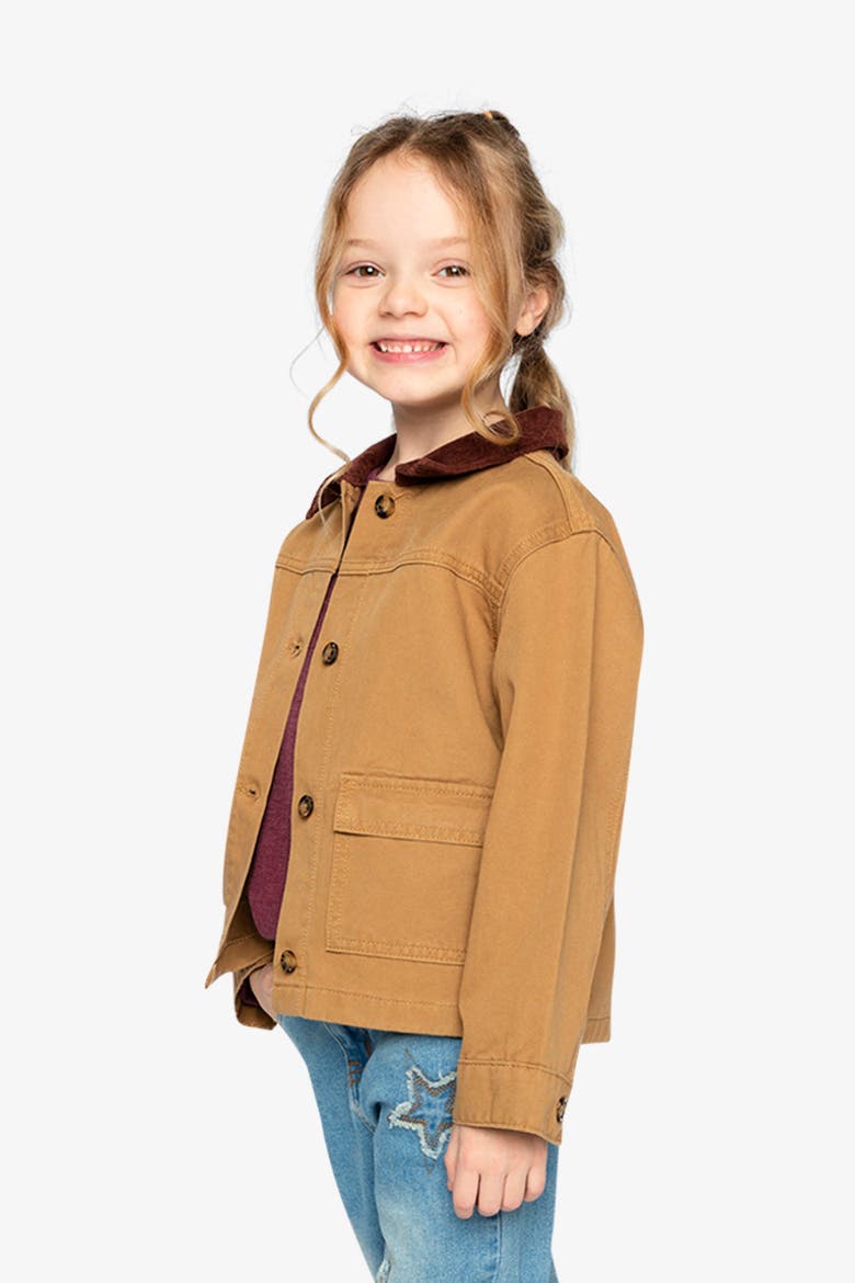 Barn Button Front Ribbed Collar Twill Jacket, Alternate, color, Brown Printed Thrush