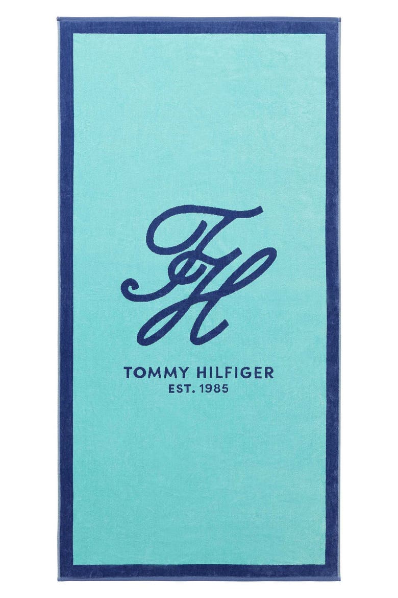 Colorblock Monogram Beach Towel, Alternate, color, BAJA BREEZE/ ROYAL BLUE