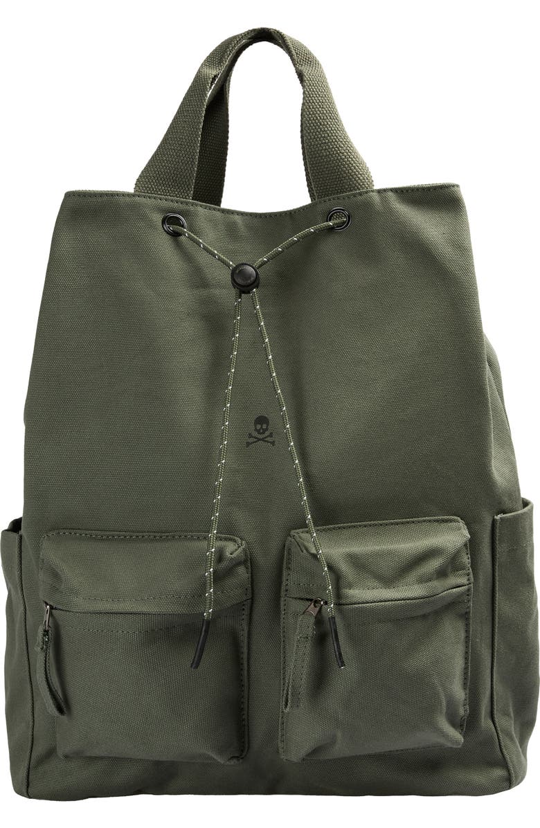 Scalpers Canvas Drawstring Backpack, Main, color, Khaki