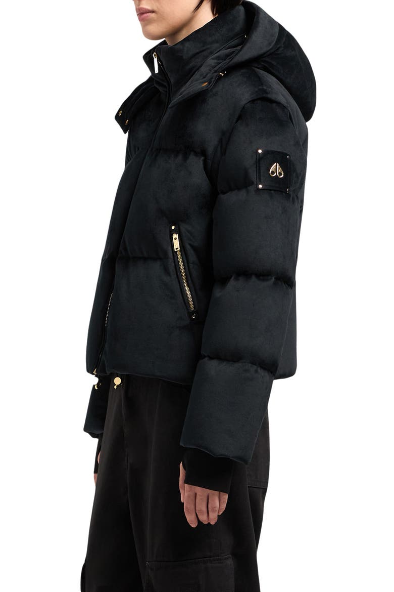 Misti Water & Wind Resistant 800 Fill Power Down Convertible Velour Jacket, Alternate, color, BLACK