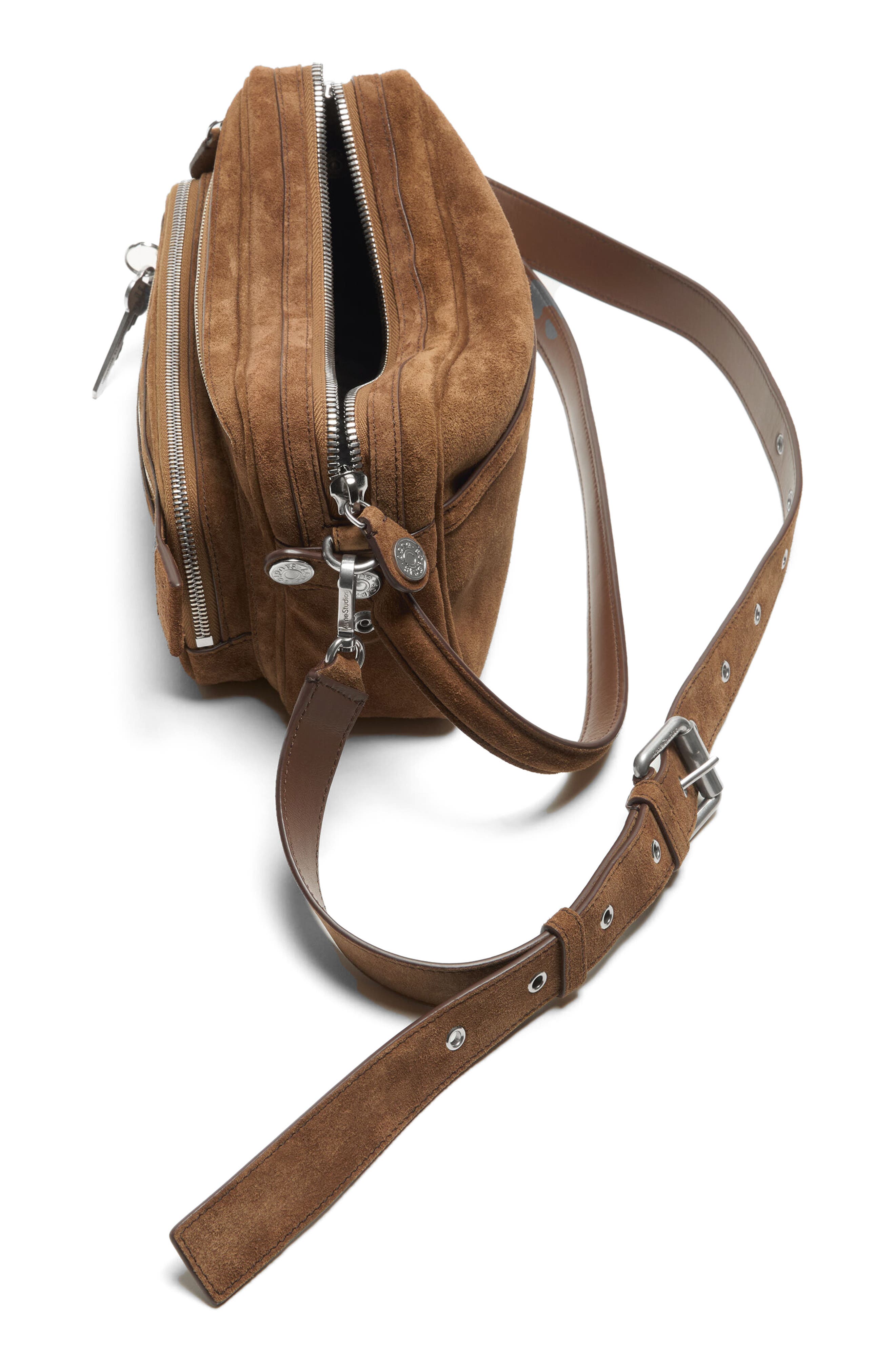 Acne Studios Camero Party Suede Shoulder Bag, Alternate, color, Cognac Brown
