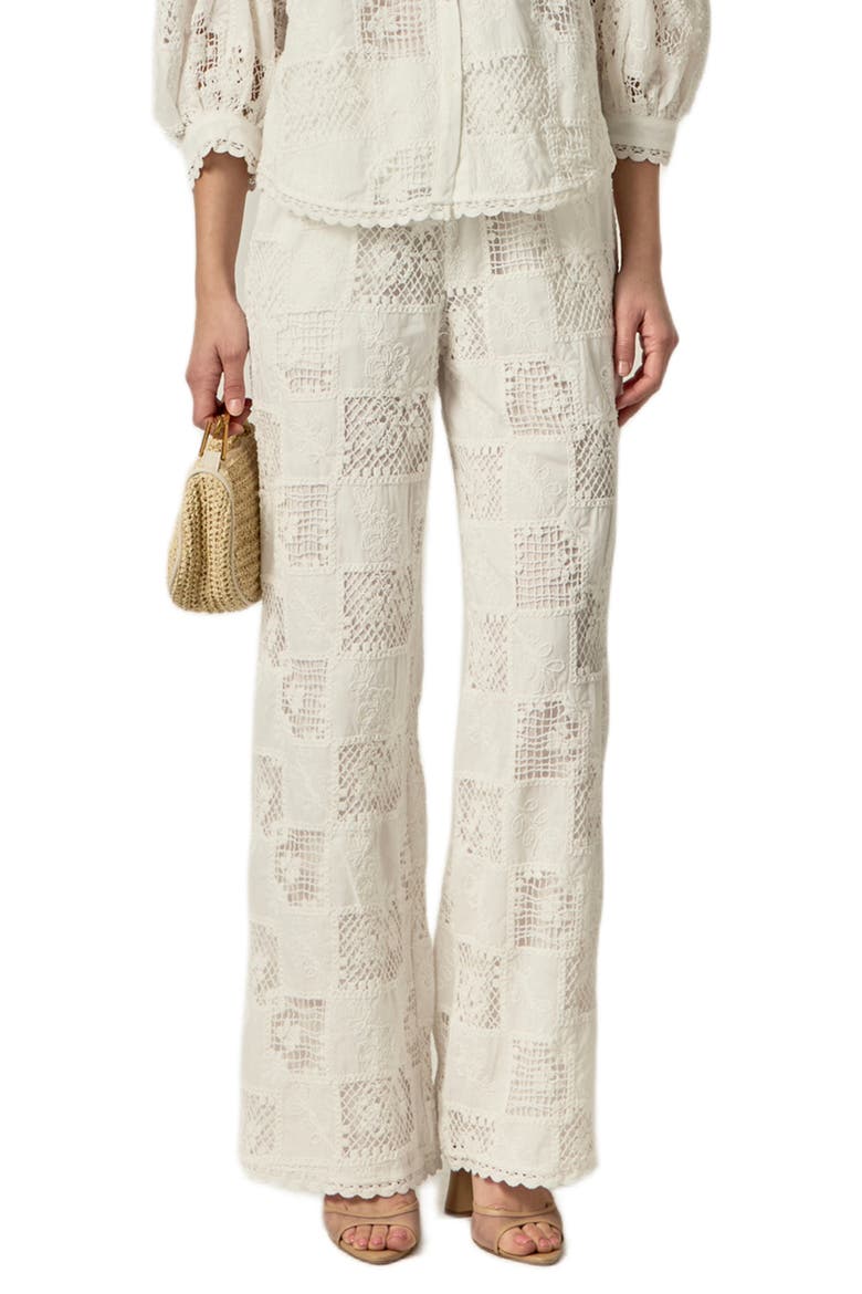 Embroidered Wide Leg Pants, Main, color, WHITE