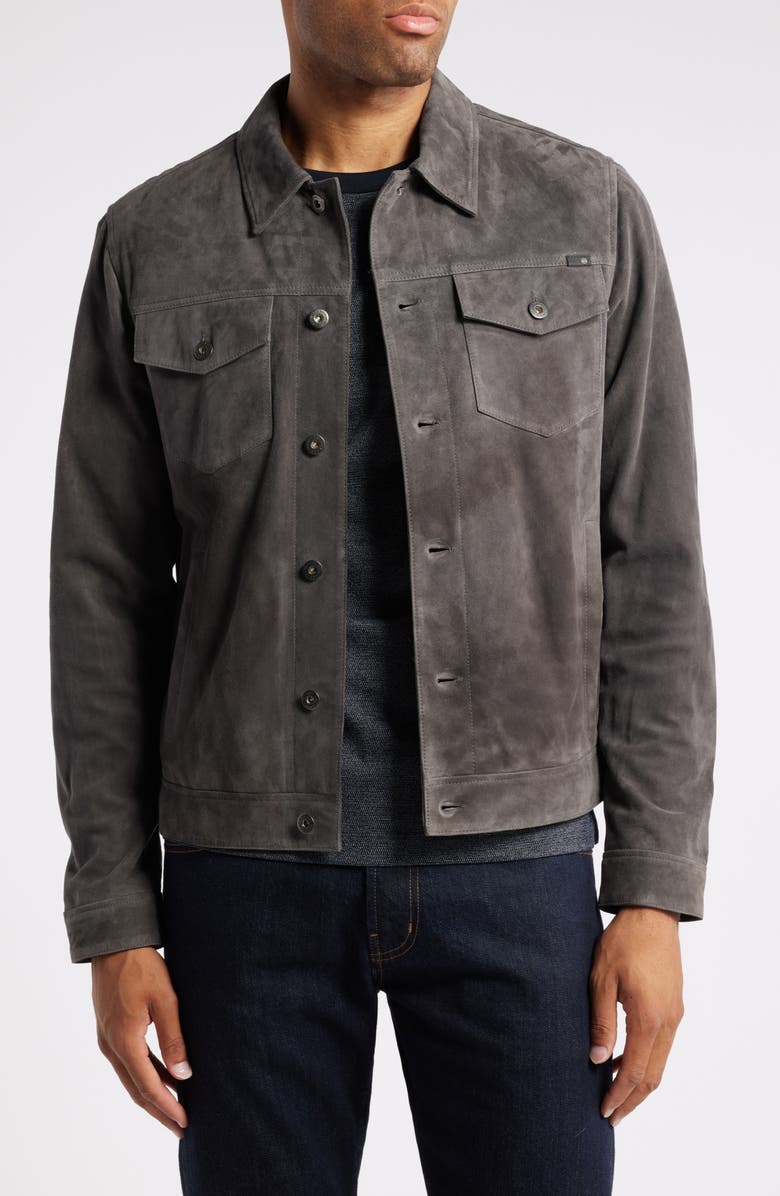 AG Dart Suede Trucker Jacket, Main, color, Berlin Steel