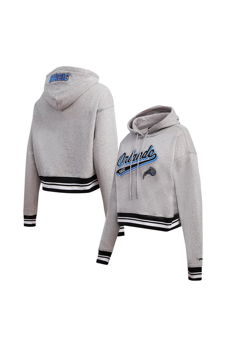 PRO STANDARD Women's Pro Standard Heather Gray Orlando Magic Script Tail Cropped Pullover Hoodie, Main, color, Heather Gray