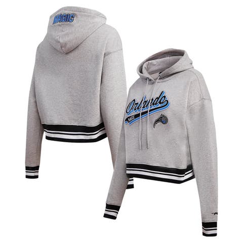 Women's Pro Standard Heather Gray Orlando Magic Script Tail Cropped Pullover Hoodie