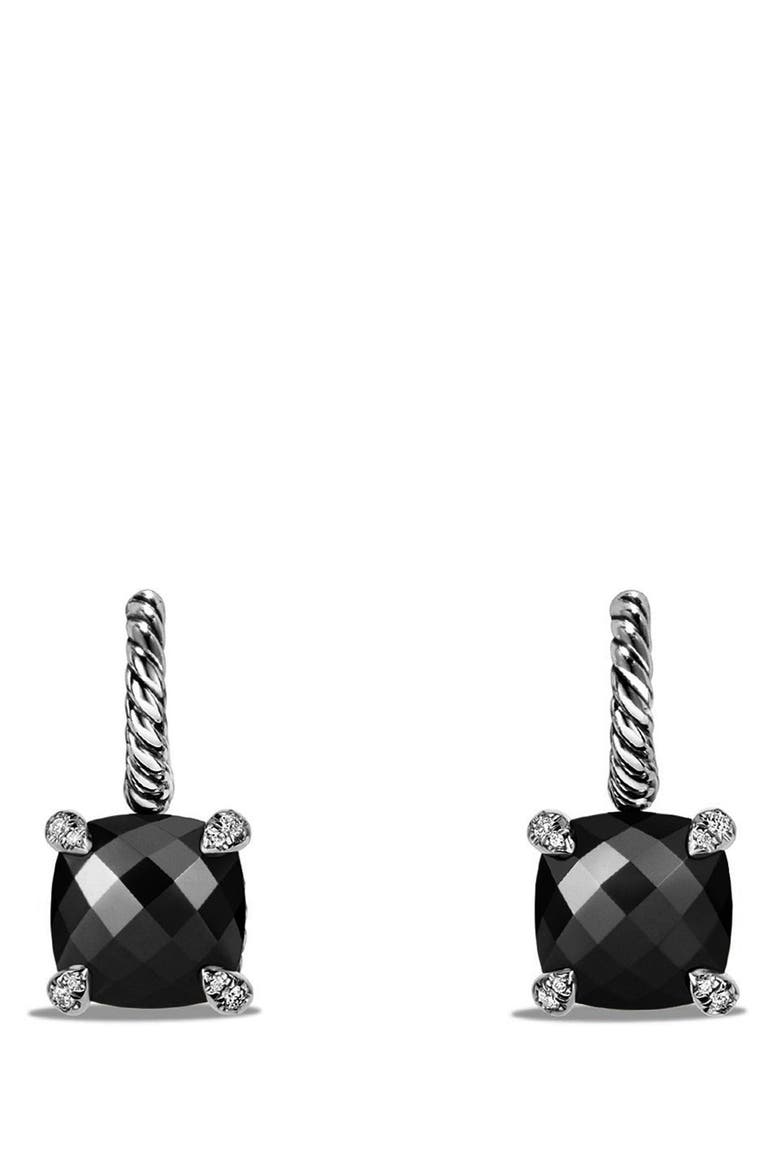 Châtelaine Drop Earrings with Semiprecious Stones and Diamonds, Main, color, SILVER/ HEMATINE