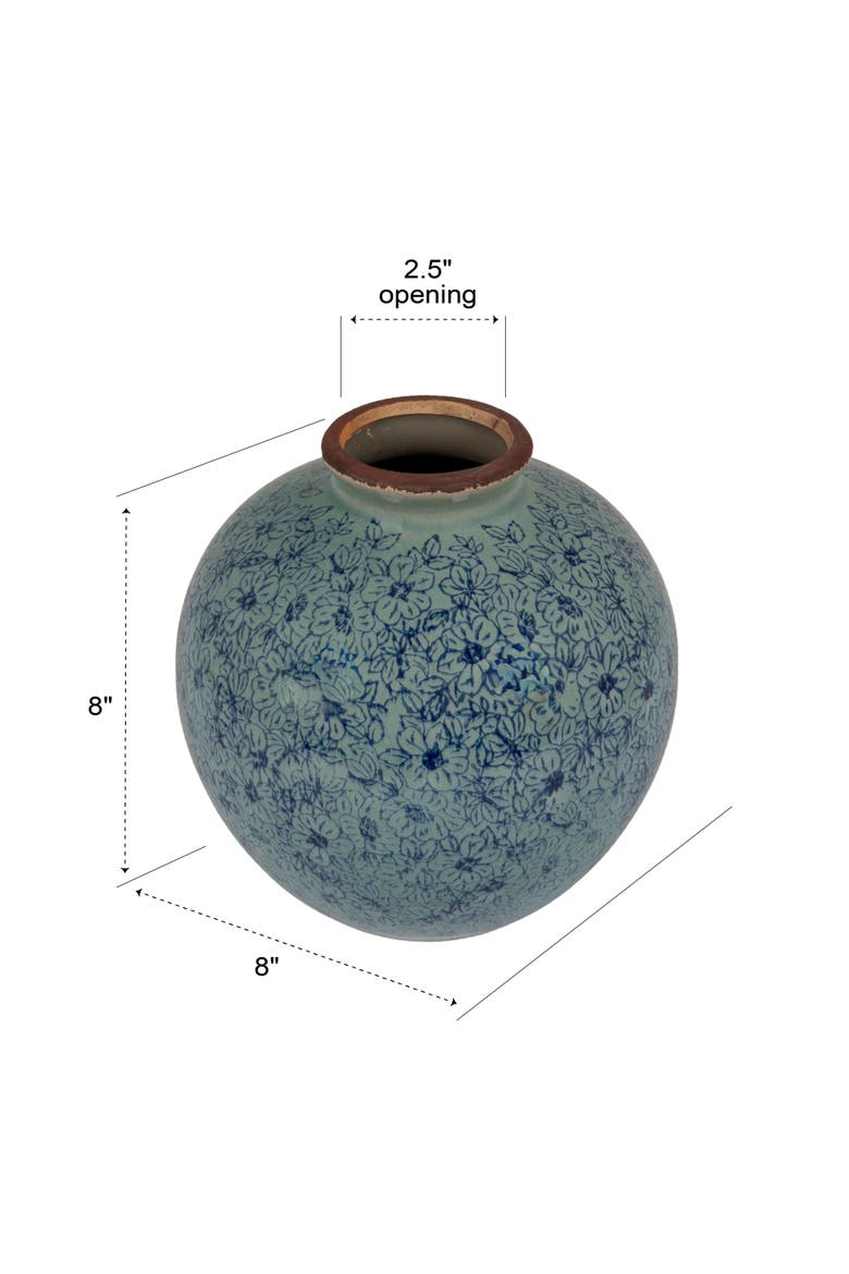 Terra-cotta Vase with Transferware Pattern, Alternate, color, Blue