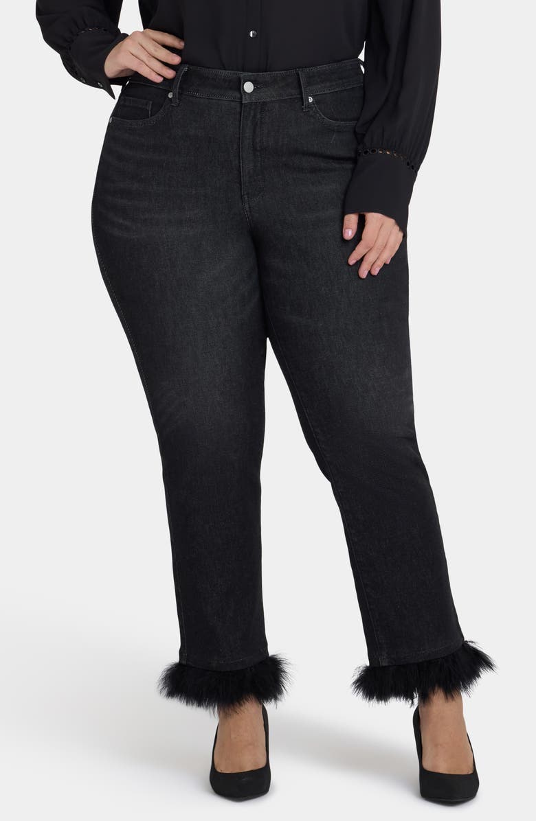 NYDJ Marilyn Feather Trim Ankle Straight Leg Jeans, Main, color, French Nightfall