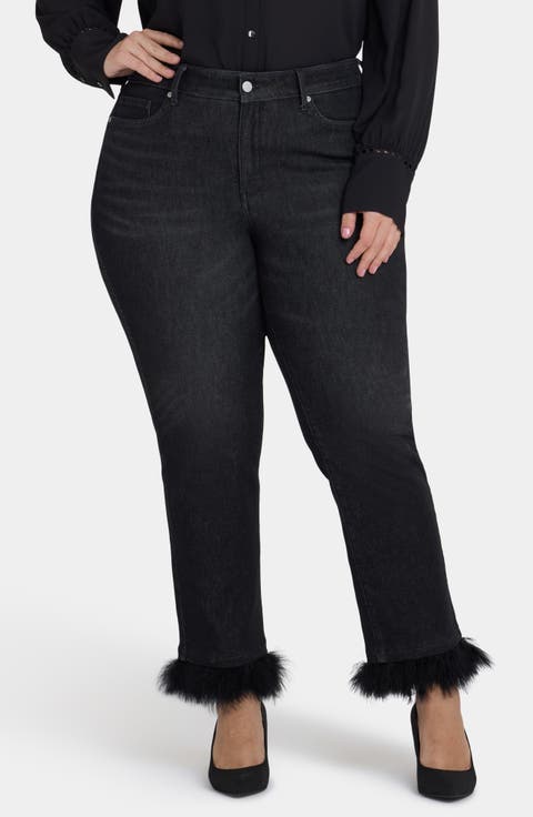 Marilyn Feather Trim Ankle Straight Leg Jeans (French Nightfall) (Plus)