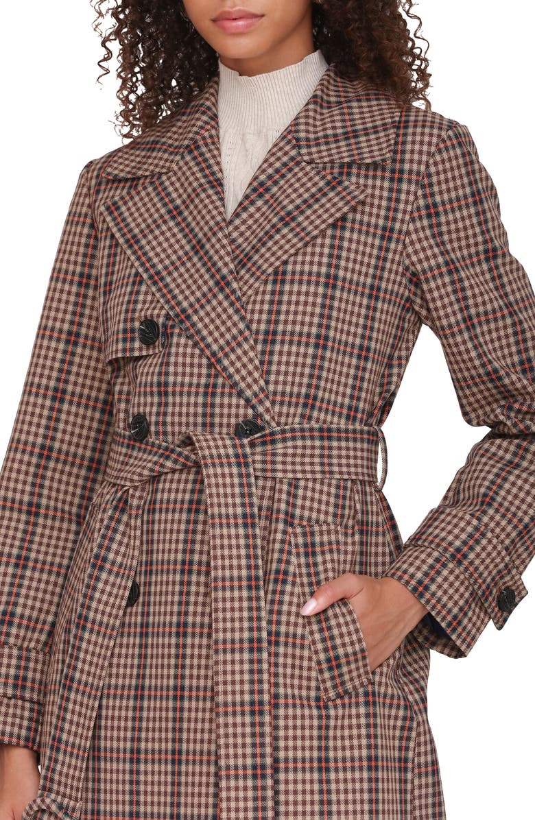 Avec Les Filles Plaid Trench Coat, Alternate, color, Brown- Orange Plaid