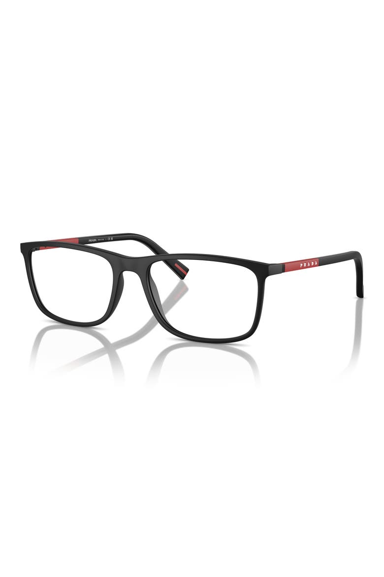 57mm Rectangular Optical Glasses, Alternate, color, BLACK RUBBER