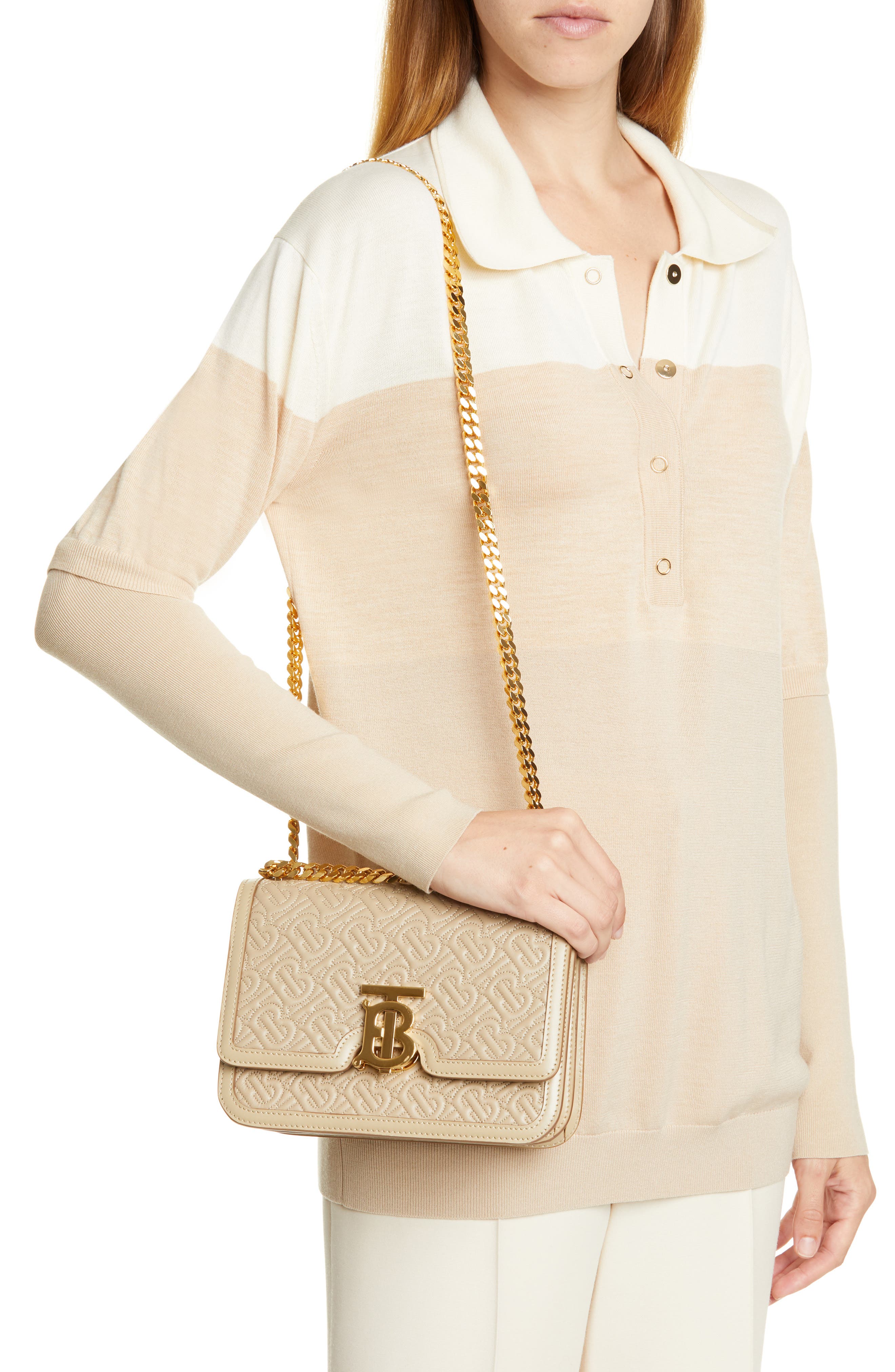 Burberry Small TB Monogram Quilted Lambskin Bag, Alternate, color, 