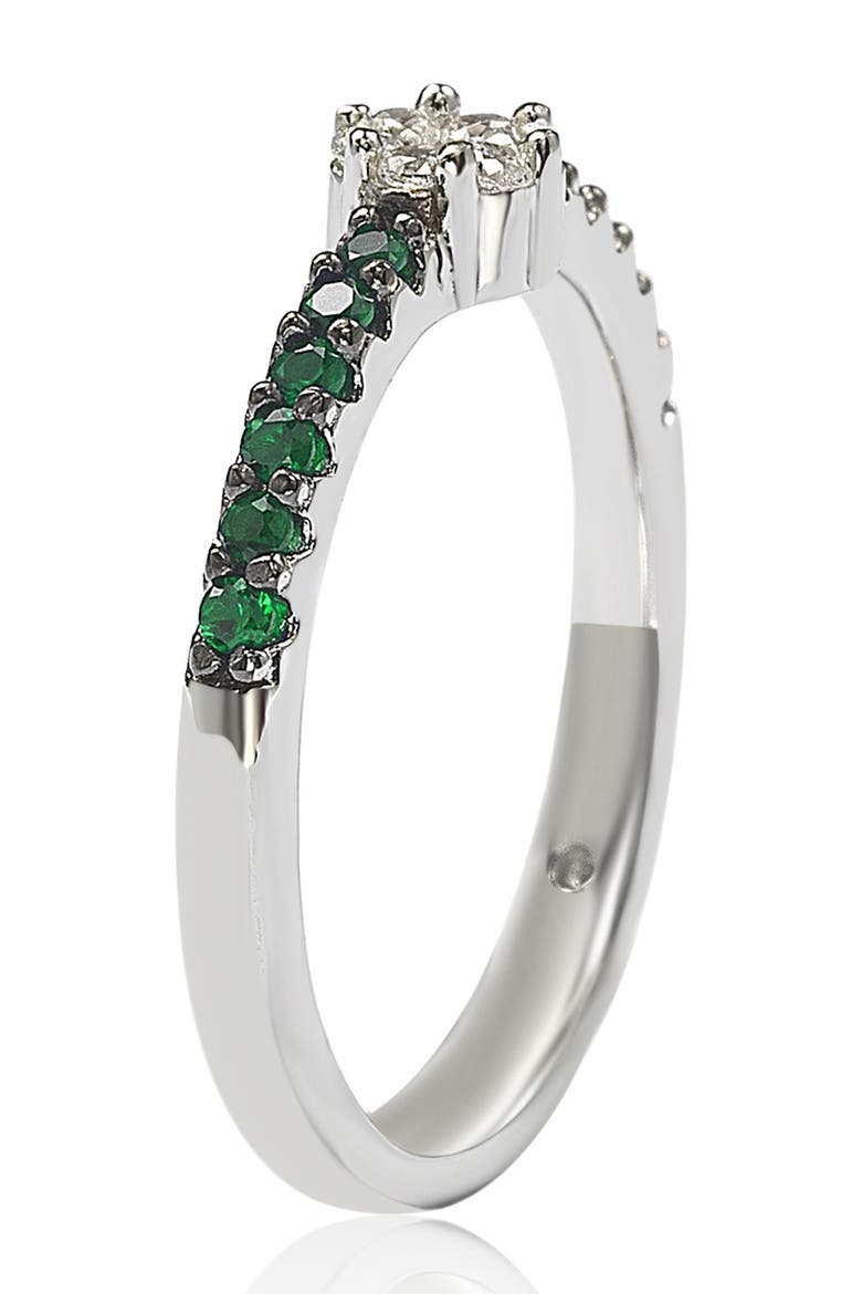Sterling Silver White CZ Cluster & Pavé Green CZ Band Ring, Alternate, color, GREEN