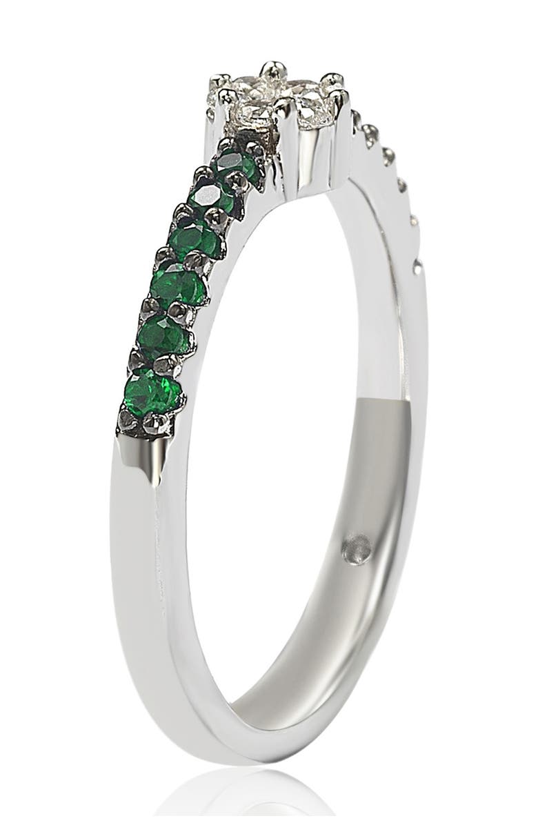 SUZY LEVIAN Sterling Silver White CZ Cluster & Pavé Green CZ Band Ring, Alternate, color, Green