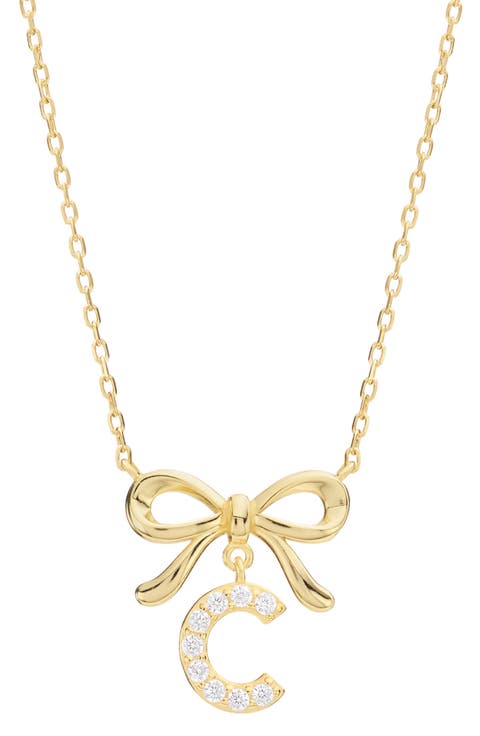 Cubic Zirconia Bow Initial Pendant Necklace