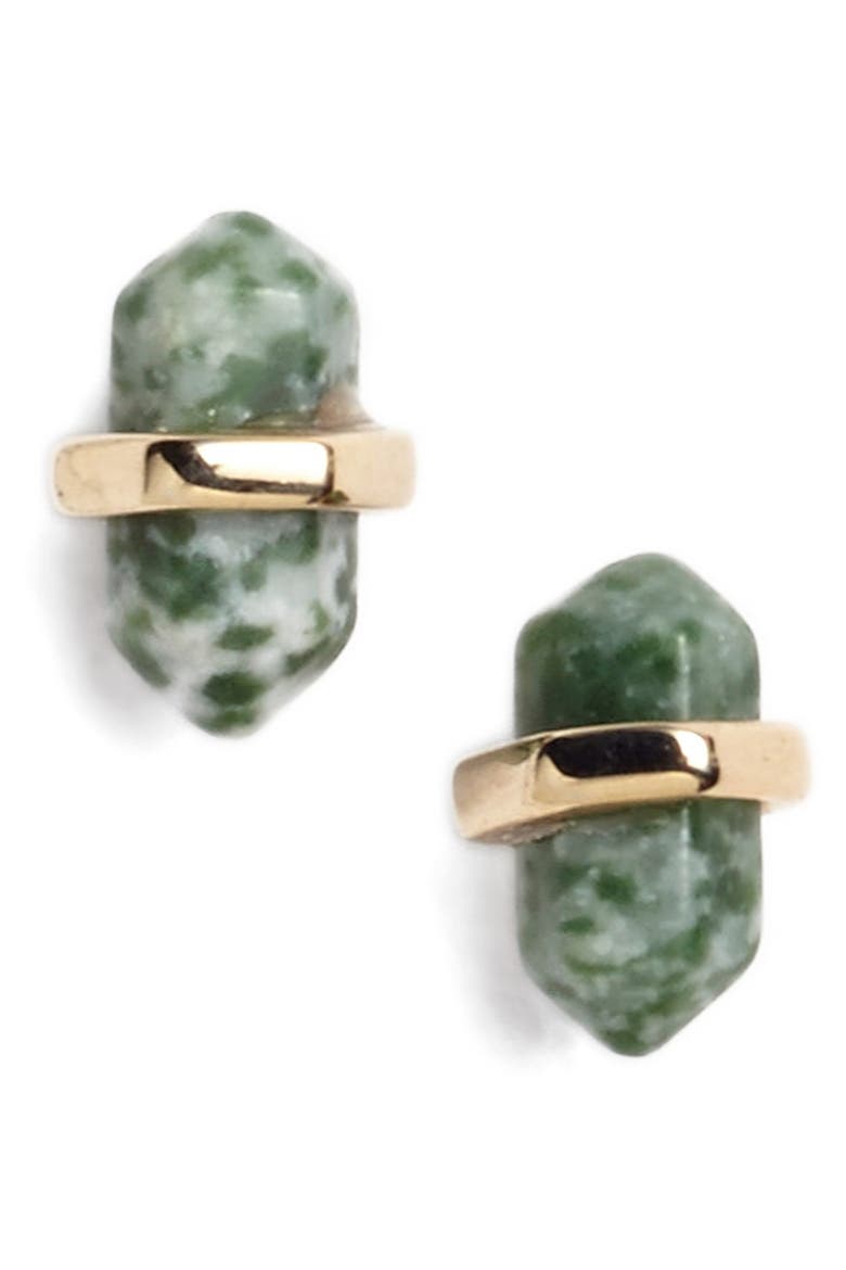 Semiprecious Stone Stud Earrings, Main, color, SHINY GOLD/ JADE