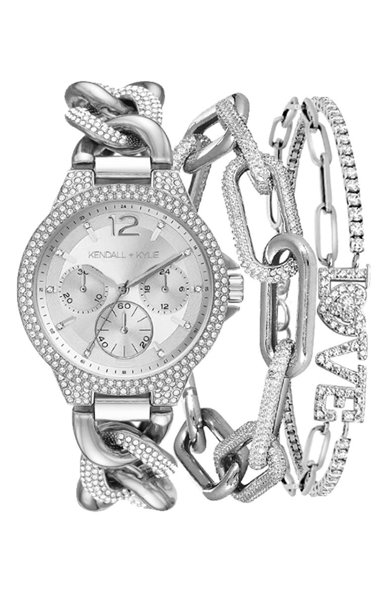 KENDALL + KYLIE Glass Crystal Watch & Double Bracelet 2-Piece Set, 35mm, Main, color,