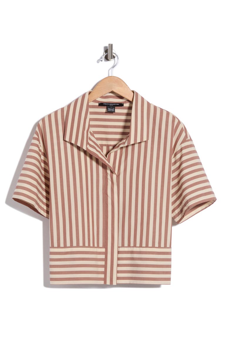 Striped Short Sleeve Shirt, Main, color, ECRU/ CAFE STRIPE
