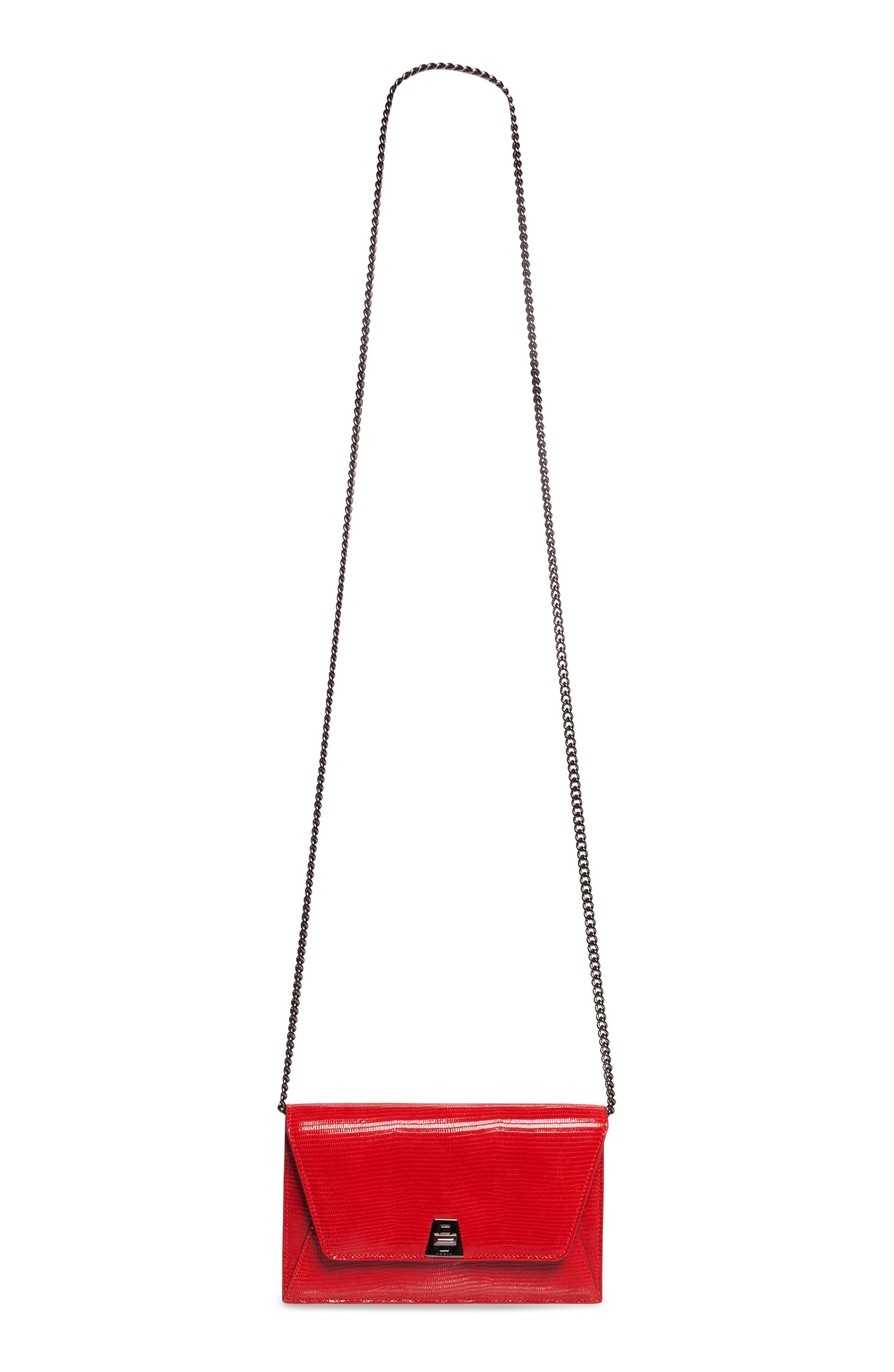Anouk Lizard Embossed Wallet on a Chain, Alternate, color, LIPSTICK