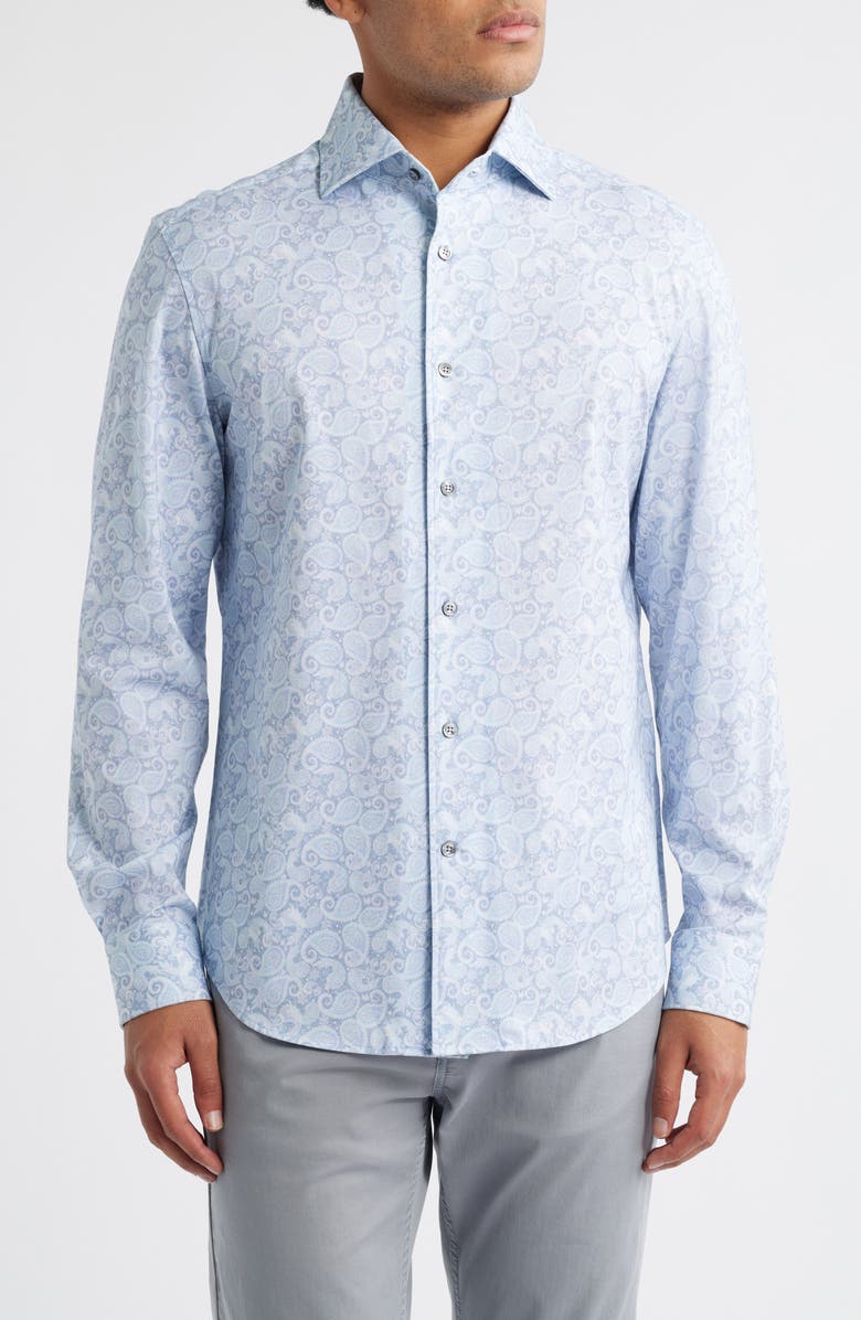 Bugatchi OoohCotton<sup>®</sup> Devon Paisley Print Button-Up Shirt, Main, color, Lilac