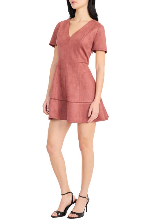 Donna Morgan For Maggy Short Sleeve Faux Suede Fit & Flare Minidress In Pink