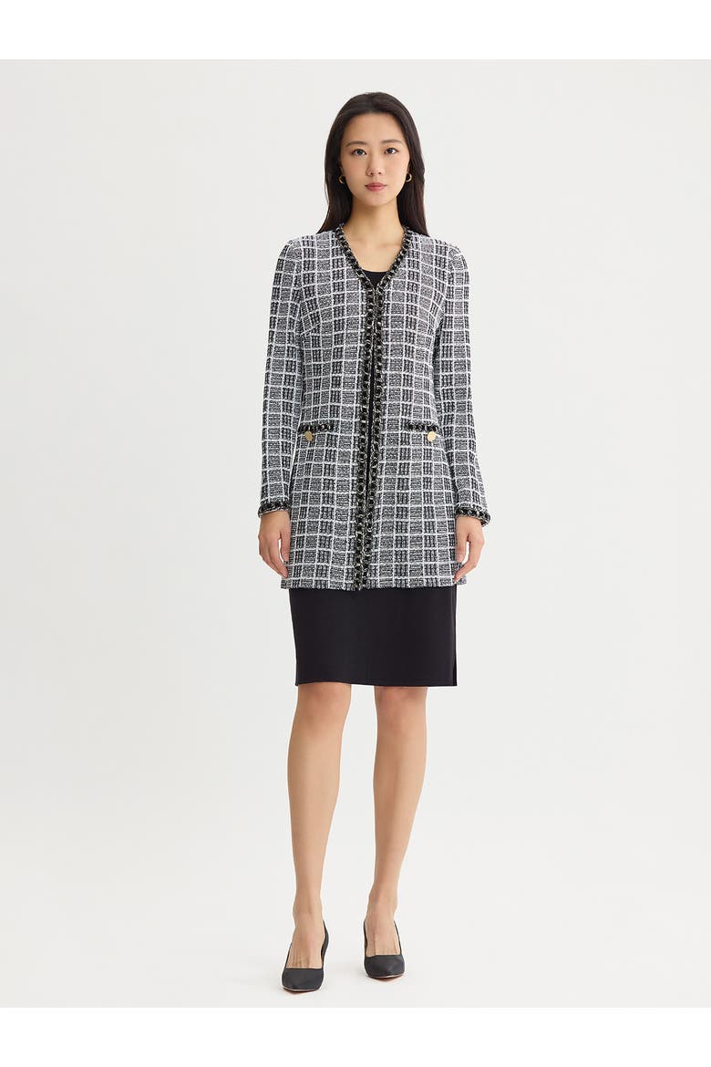 Heritage Velvet Ribbon Trim Plaid Knit Jacket, Alternate, color, Black/White