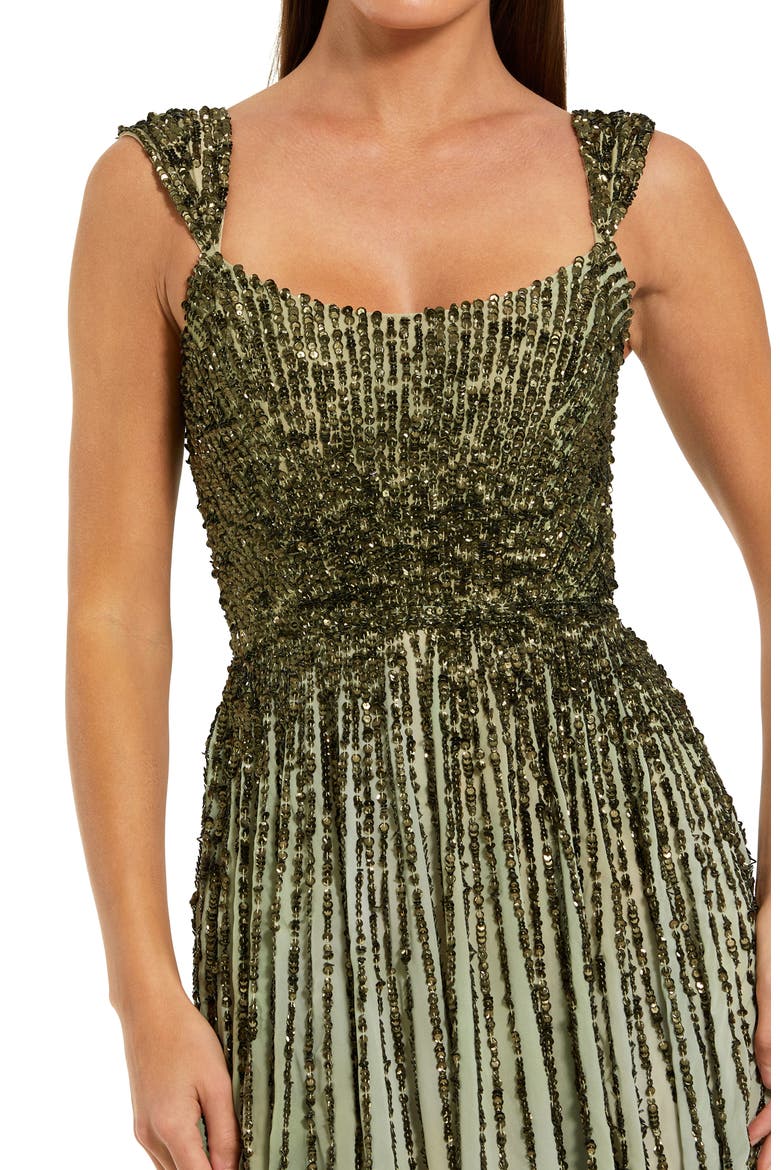 Women's Ombre Beaded Scoop Neck A-Line Gown, Alternate, color, Patina Green
