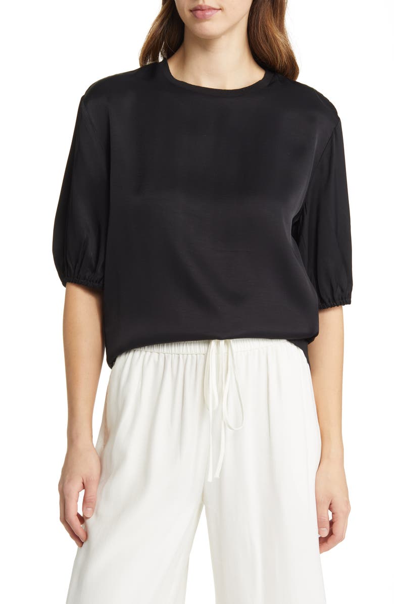 Nordstrom Puff Sleeve Mixed Media Top, Main, color, 