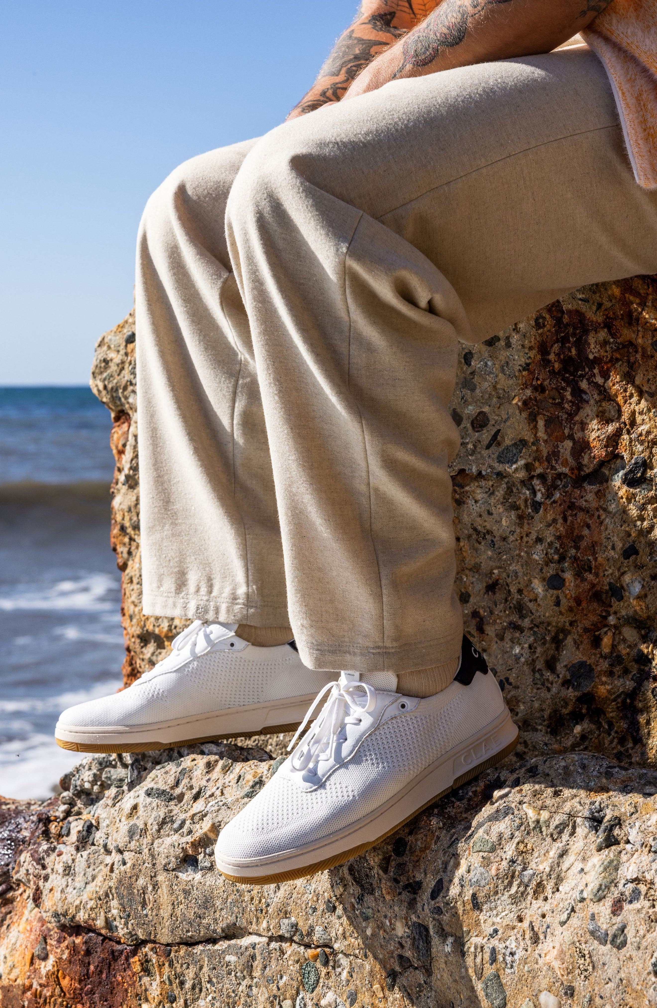 CLAE Malone Knit Low Top Sneaker, Alternate, color, White/ Black