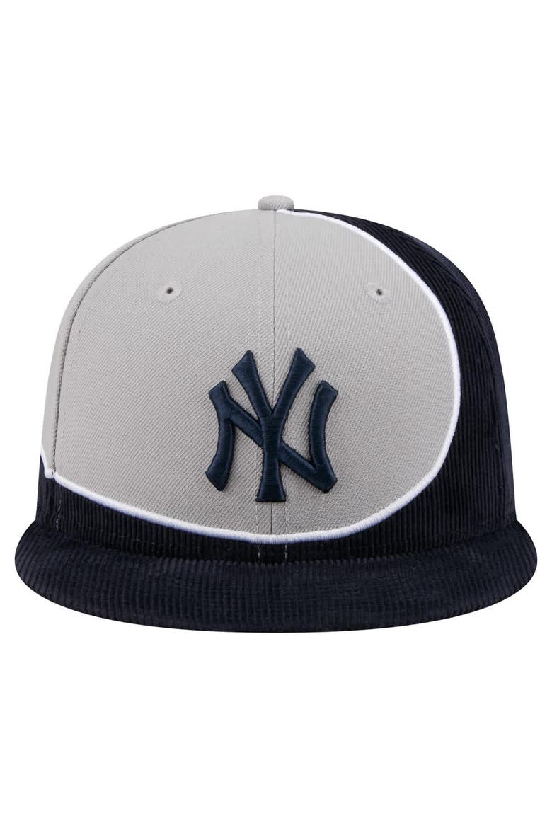 Men's New Era Navy/Gray New York Yankees Retro Split Corduroy Snapback Hat, Alternate, color, Navy