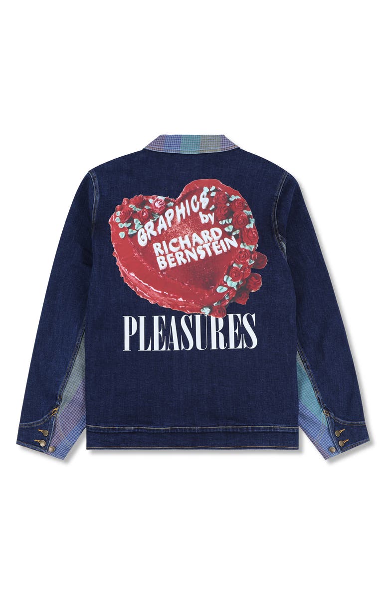 PLEASURES x Richard Bernstein Cake Denim Zip Jacket, Alternate, color, Indigo