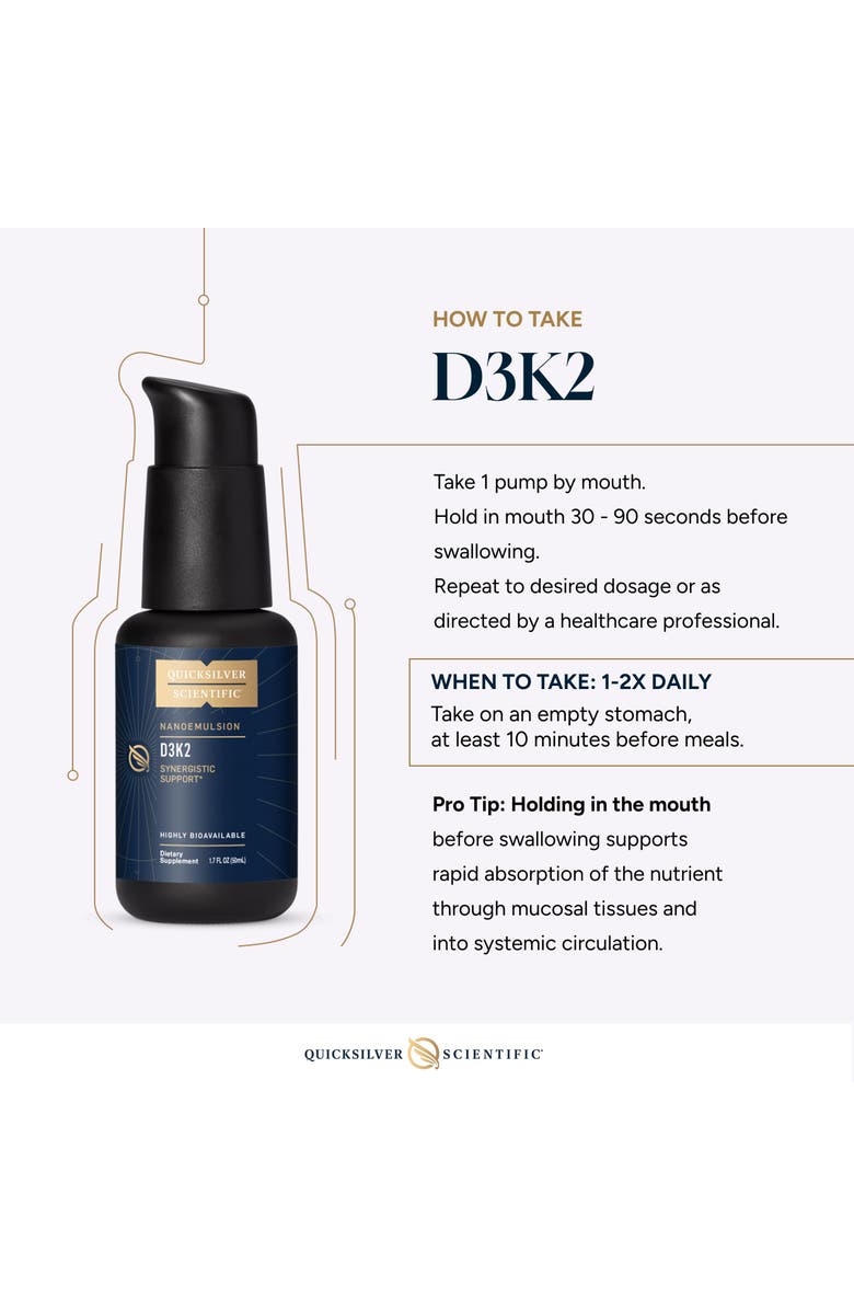 Quicksilver Scientific Nanoemulsified D3K2 Bioactive Liquid Vitamin Supplement, Alternate, color, 