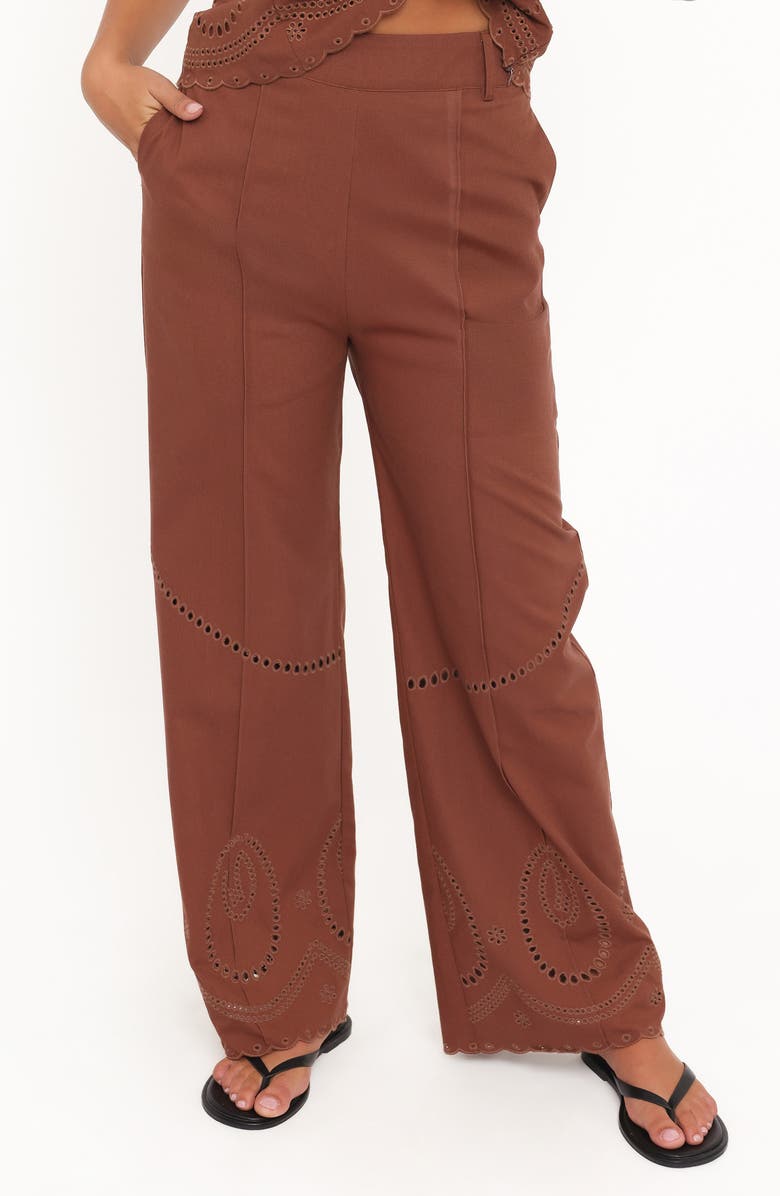Petal & Pup Dalia Eyelet Wide Leg Pants, Main, color, Brown