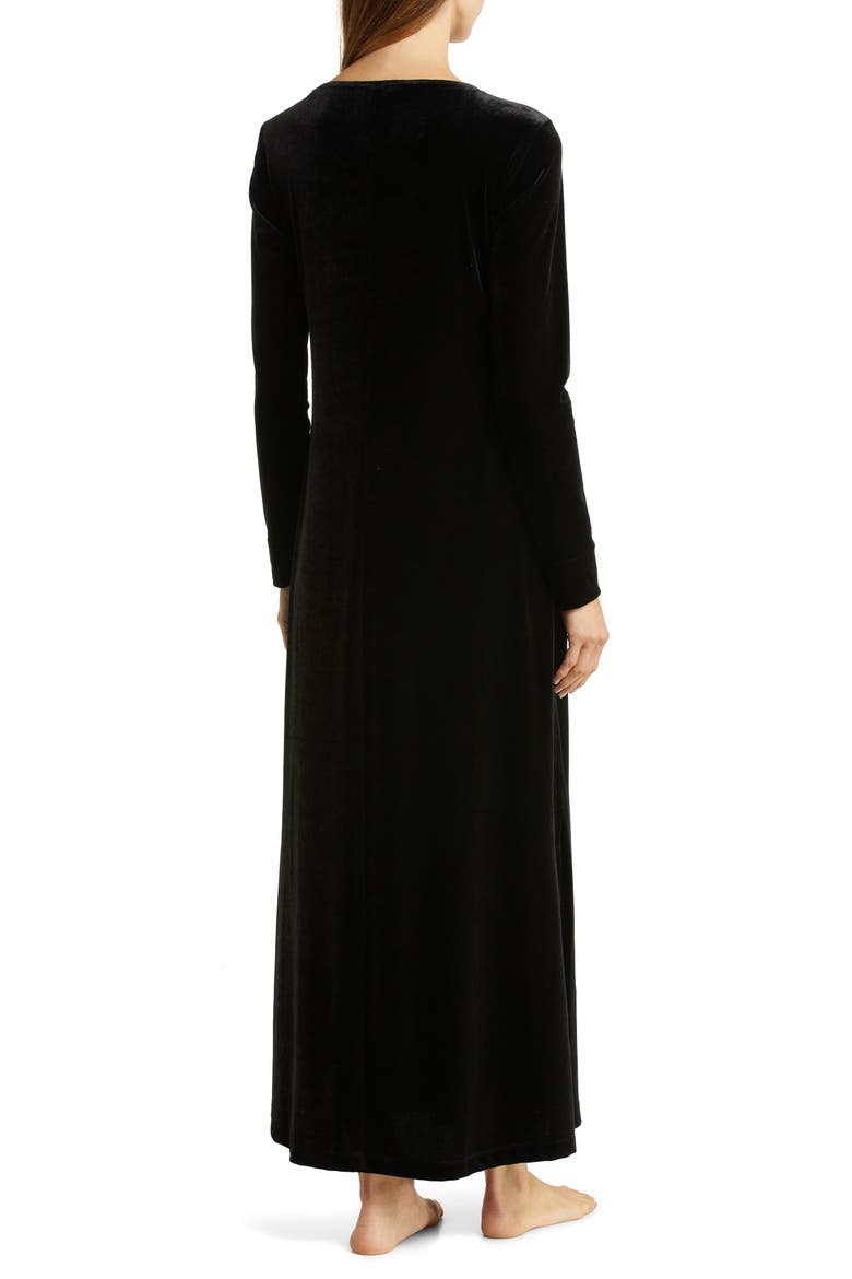 Natalie Long Sleeve Velvet Lounger Nightgown, Alternate, color, BLACK