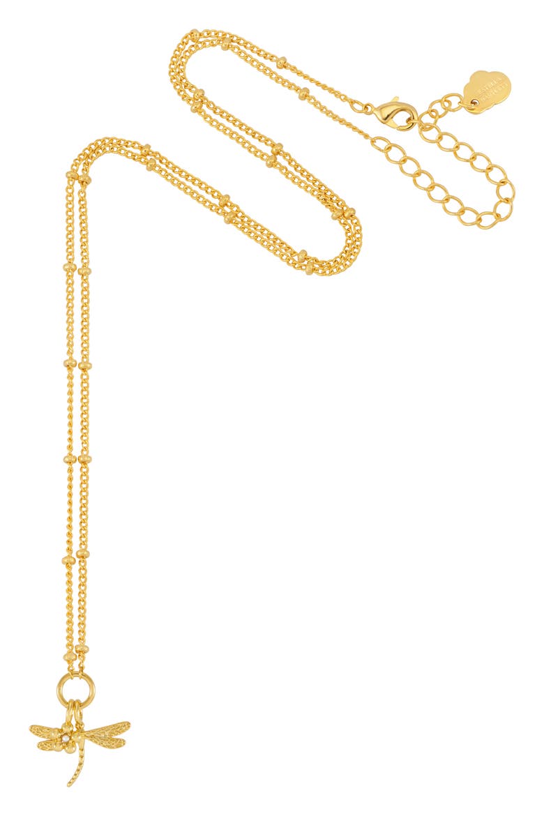 Flower & Dragonfly Charm Necklace, Alternate, color, GOLD