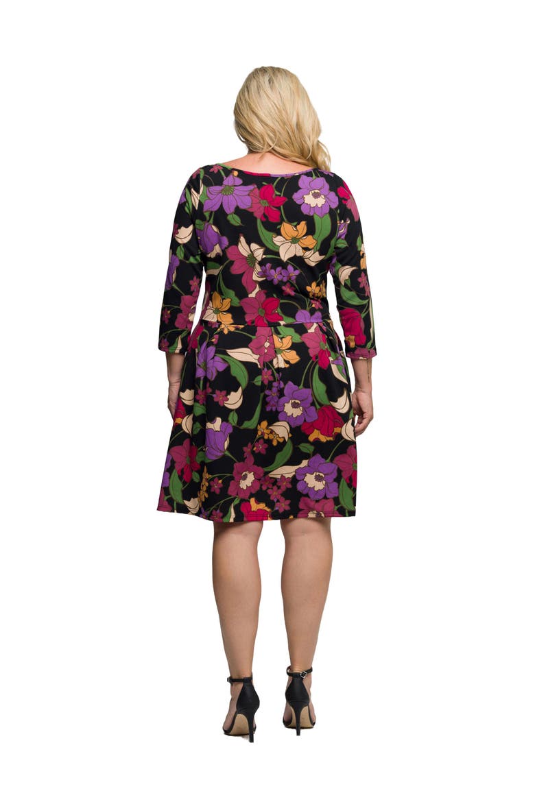 Plus Size Floral Fit and Flare Pocket Knee Length Dress, Alternate, color, Black Multi
