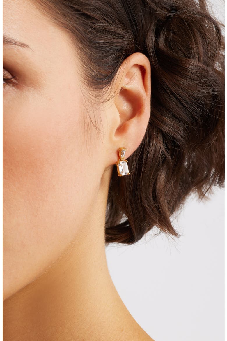 Cubic Zirconia Drop Earrings, Alternate, color, 14K GOLD PLATED