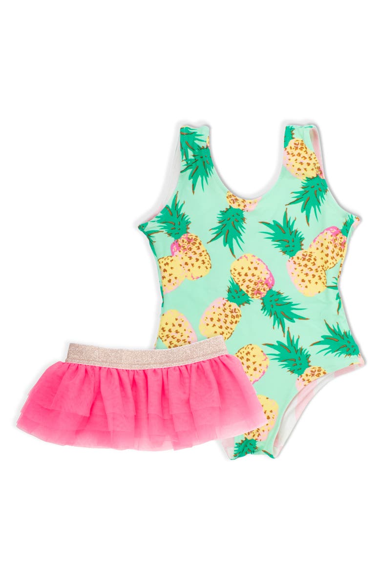 Shade Critters Tropical Vibes Reversible One-Piece Swimsuit & Tulle Skirt Set, Main, color,