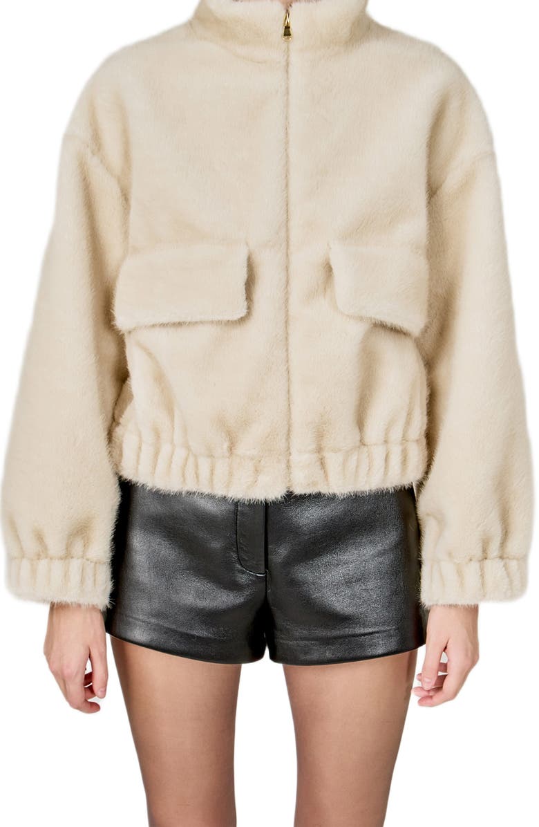 Endless Rose Faux Fur Bomber Jacket, Alternate, color, Cream