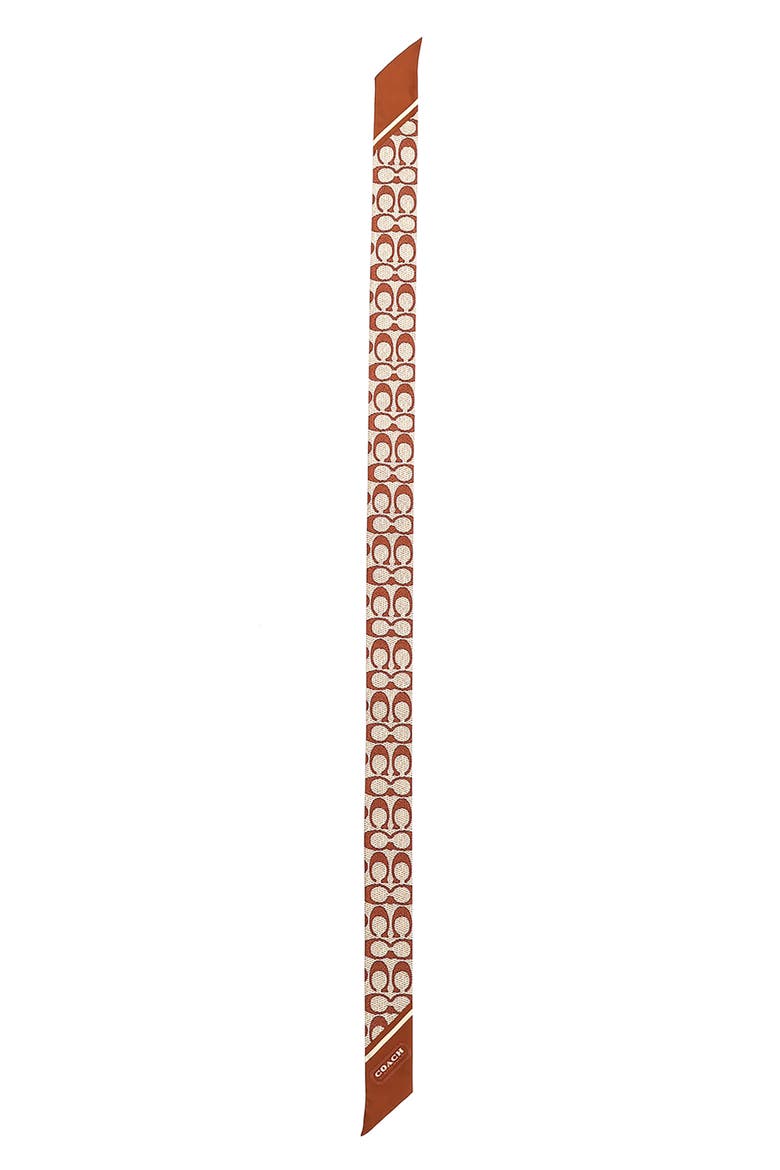 Textured Signature Print Silk Skinny Scarf, Main, color, PECAN