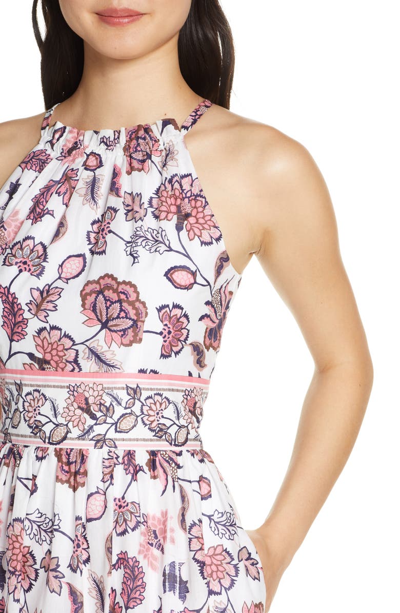 Eliza J Floral Print Halter Cotton Midi Dress, Alternate, color,