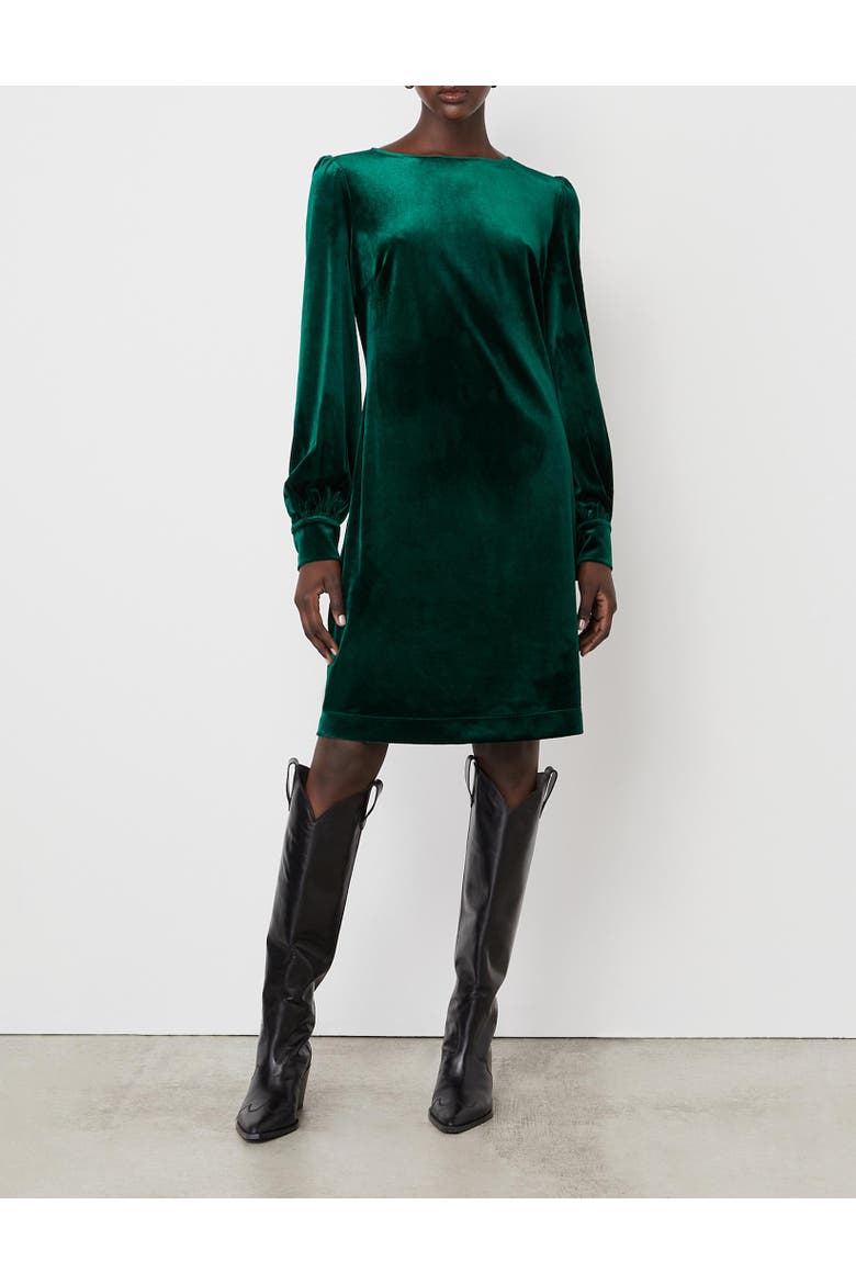 Sandrine Velvet Knee Length Dress, Alternate, color, Bottle Green